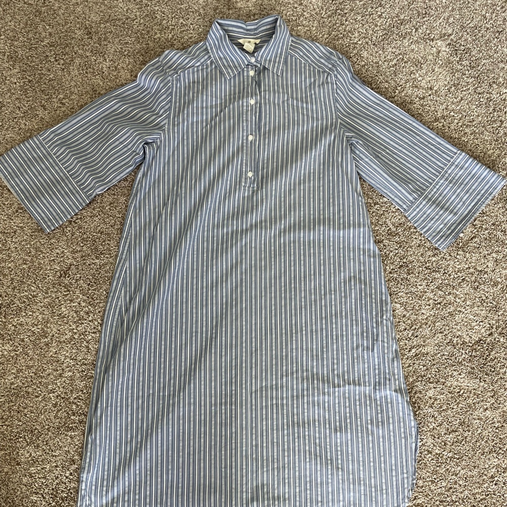 H&M shirt popover dress with balloon sleeves, midi length, 100% cotton